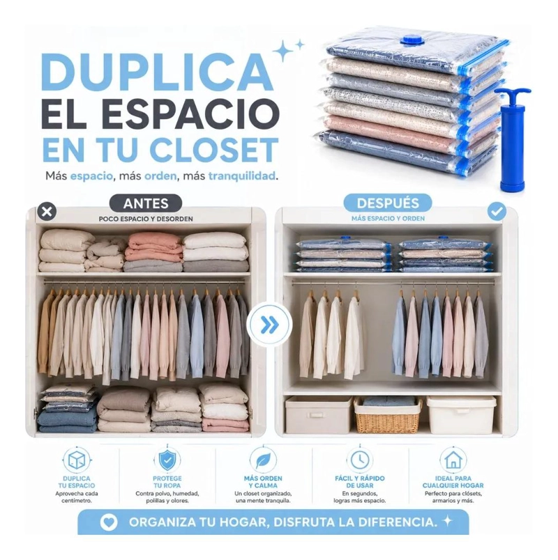 KIT DE 5 BOLSAS ORGANIZADORAS AL VACIO PARA ROPA Y TEXTILES - 3