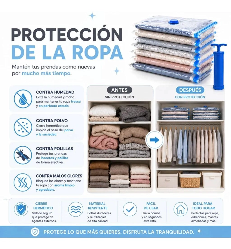 KIT DE 5 BOLSAS ORGANIZADORAS AL VACIO PARA ROPA Y TEXTILES - 4