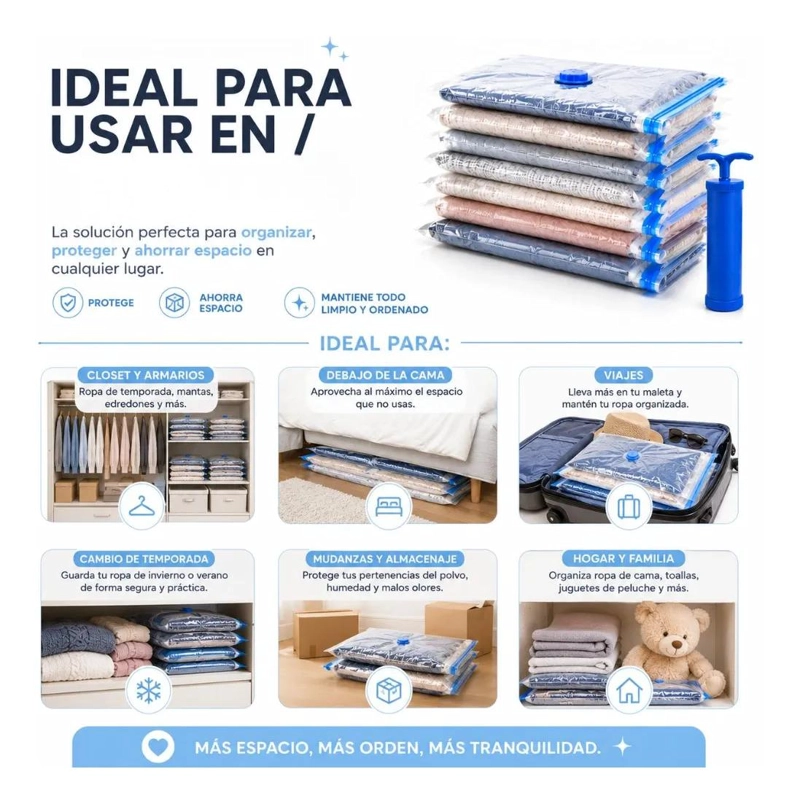 KIT DE 5 BOLSAS ORGANIZADORAS AL VACIO PARA ROPA Y TEXTILES - 5