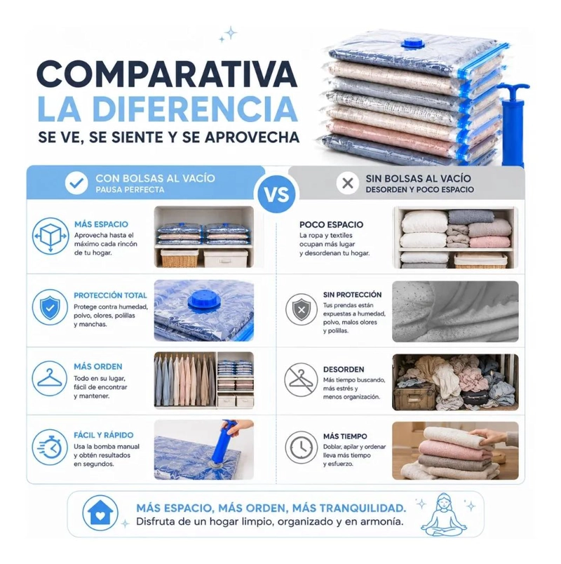 KIT DE 5 BOLSAS ORGANIZADORAS AL VACIO PARA ROPA Y TEXTILES - 7