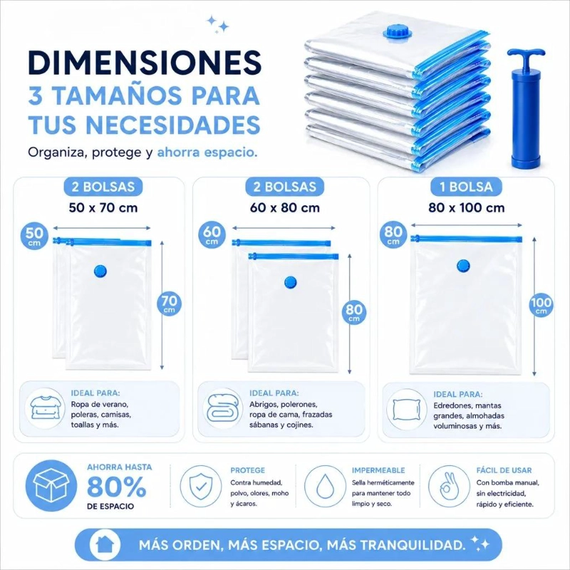 KIT DE 5 BOLSAS ORGANIZADORAS AL VACIO PARA ROPA Y TEXTILES - 8