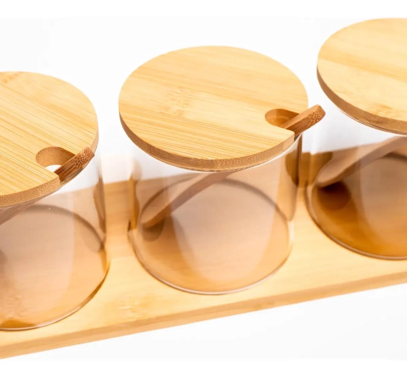 ORGANIZADOR DE ESPECIAS DE VIDRIO Y BAMBU PARA COCINA MODERNA - 2