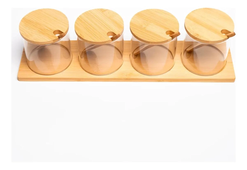 ORGANIZADOR DE ESPECIAS DE VIDRIO Y BAMBU PARA COCINA MODERNA - 4
