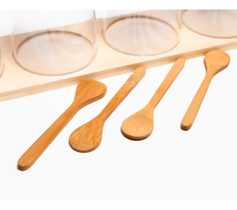 ORGANIZADOR DE ESPECIAS DE VIDRIO Y BAMBU PARA COCINA MODERNA - 5