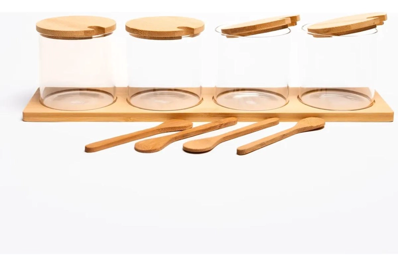 ORGANIZADOR DE ESPECIAS DE VIDRIO Y BAMBU PARA COCINA MODERNA - 6