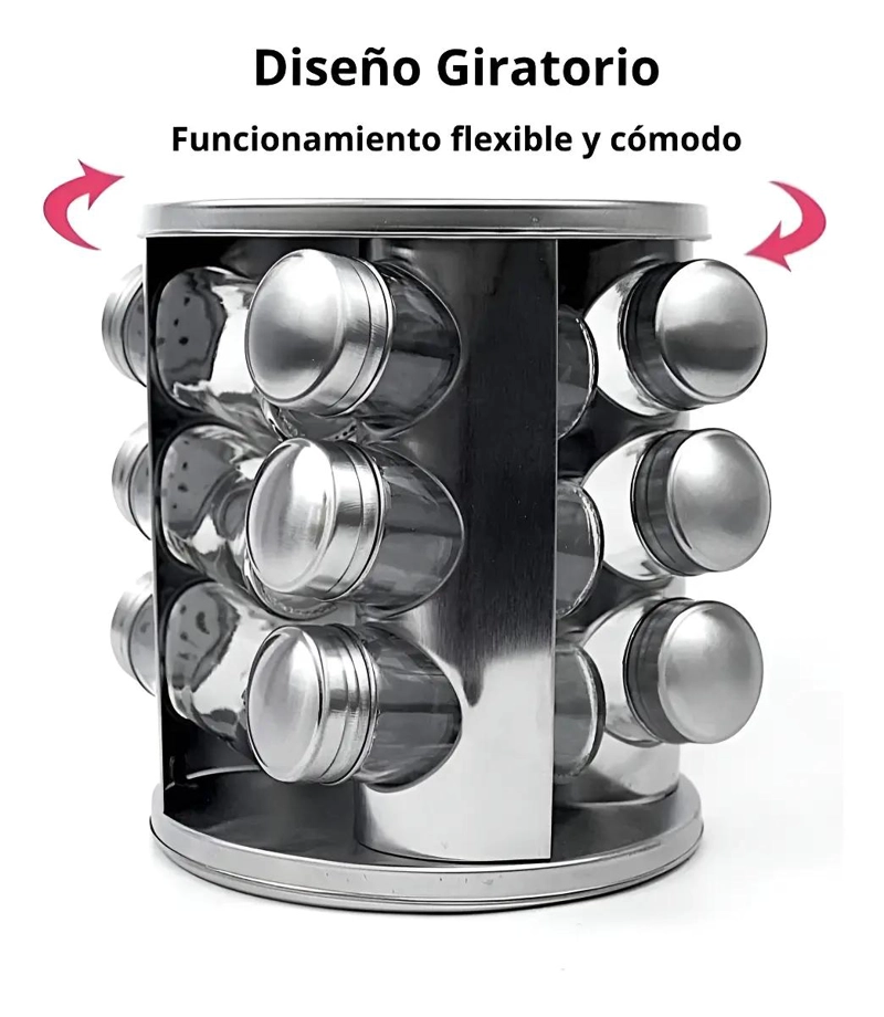 ESPECIERO GIRATORIO PLATEADO PARA 12 FRASCOS DE ESPECIAS - 2