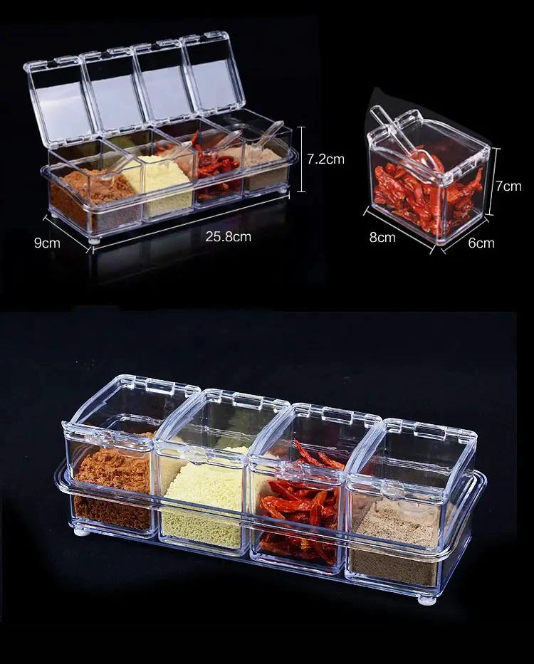 ORGANIZADOR DE CONDIMENTOS ACRILICO CON 4 COMPARTIMENTOS Y CUCHARAS - 3