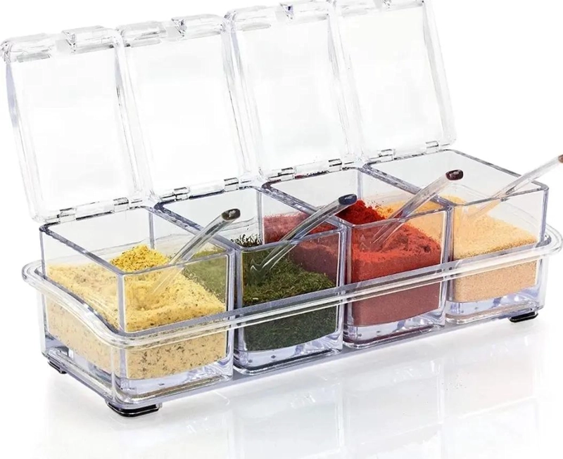 ORGANIZADOR DE CONDIMENTOS ACRILICO CON 4 COMPARTIMENTOS Y CUCHARAS - 4