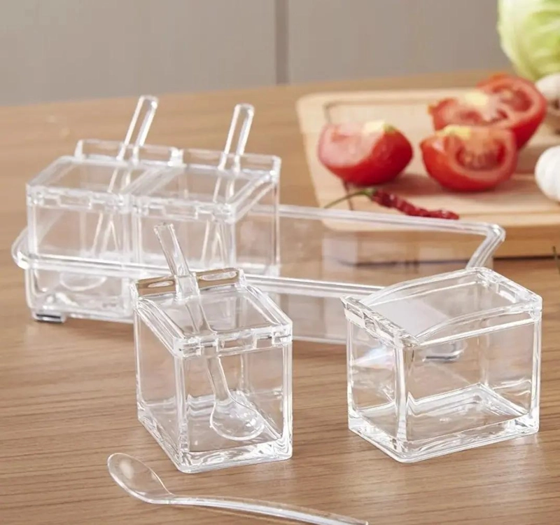 ORGANIZADOR DE CONDIMENTOS ACRILICO CON 4 COMPARTIMENTOS Y CUCHARAS - 5