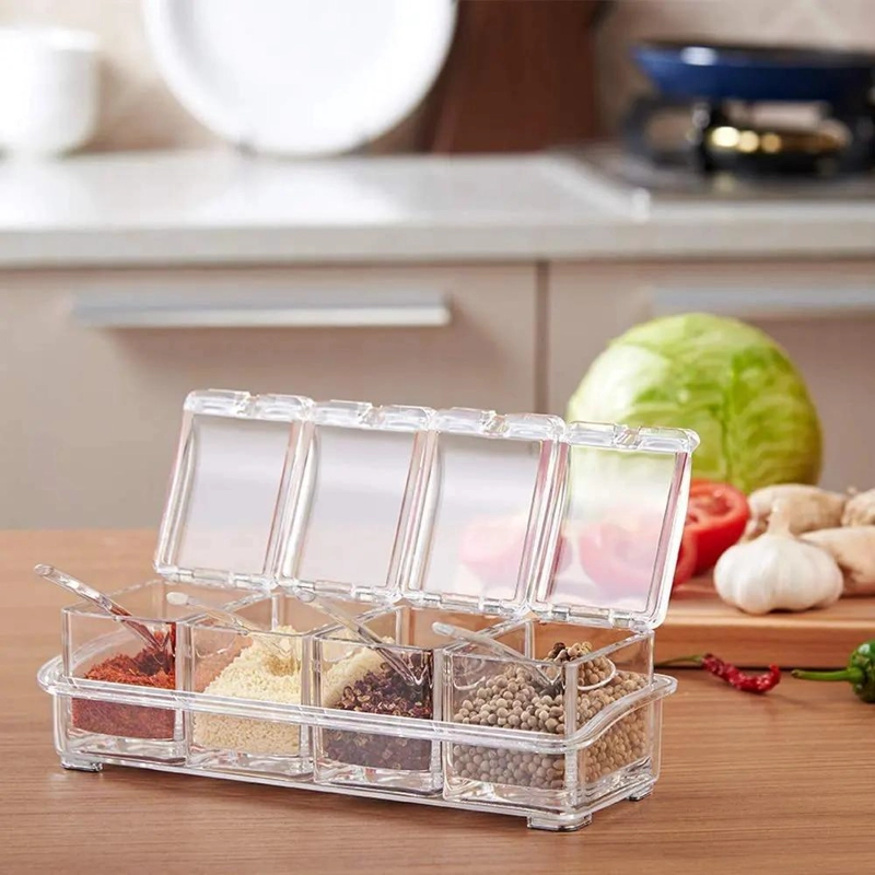 ORGANIZADOR DE CONDIMENTOS ACRILICO CON 4 COMPARTIMENTOS Y CUCHARAS - 7