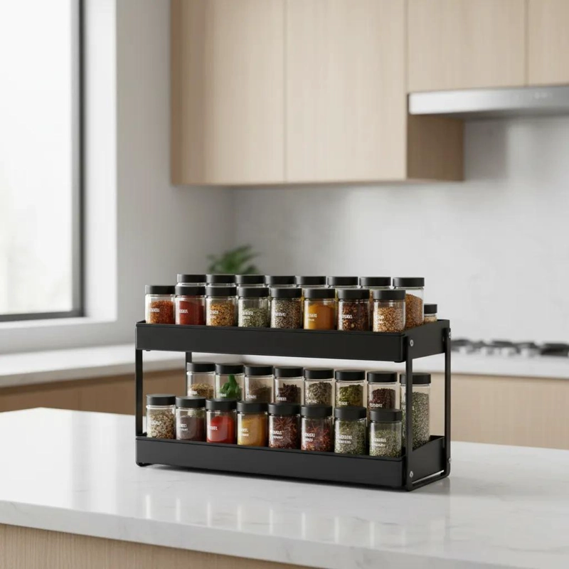 ESTANTE ORGANIZADOR PARA ESPECIAS DE 2 NIVELES EN COLOR NEGRO - 3