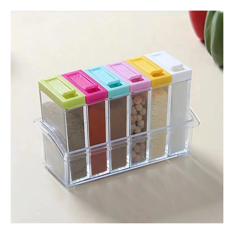 SET DE 6 ESPECIEROS DE COCINA CON BASE Y TAPA DE COLORES - 1