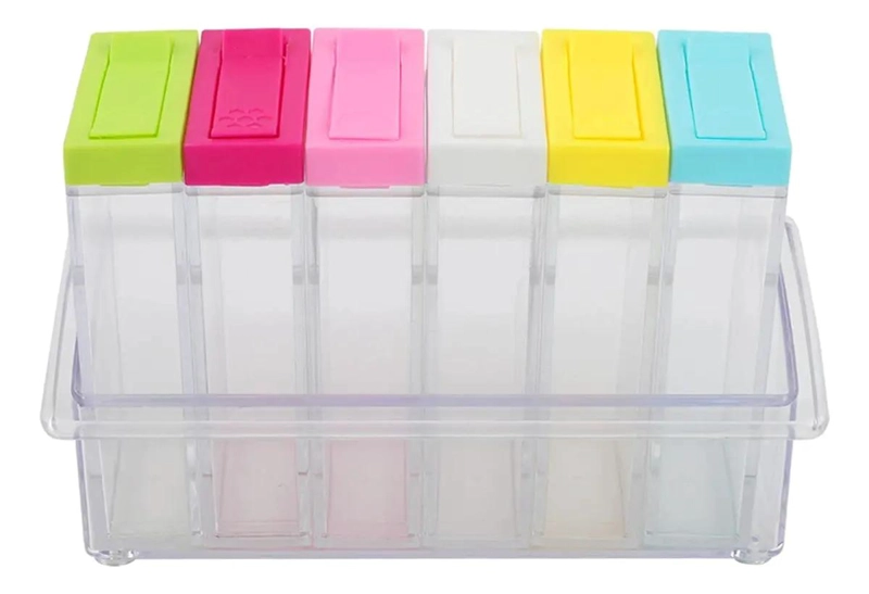 SET DE 6 ESPECIEROS DE COCINA CON BASE Y TAPA DE COLORES - 2