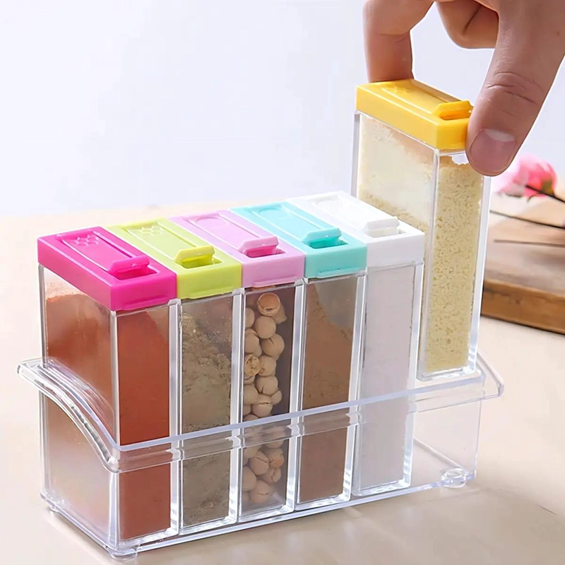 SET DE 6 ESPECIEROS DE COCINA CON BASE Y TAPA DE COLORES - 6