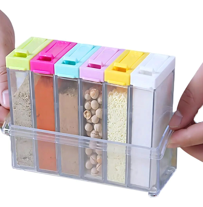 SET DE 6 ESPECIEROS DE COCINA CON BASE Y TAPA DE COLORES - 7