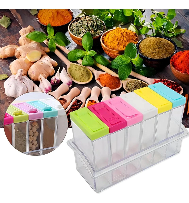 SET DE 6 ESPECIEROS DE COCINA CON BASE Y TAPA DE COLORES - 9