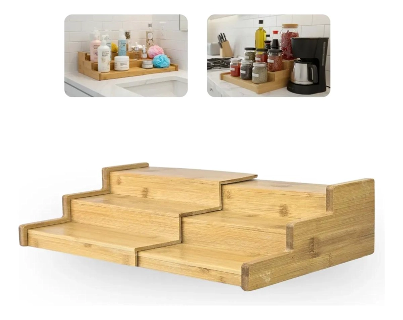 ORGANIZADOR ESCALONADO DE BAMBU PARA COCINA Y BAÑO - 1