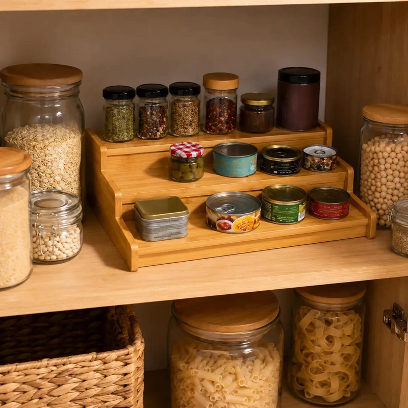 ORGANIZADOR ESCALONADO DE BAMBU PARA COCINA Y BAÑO - 4