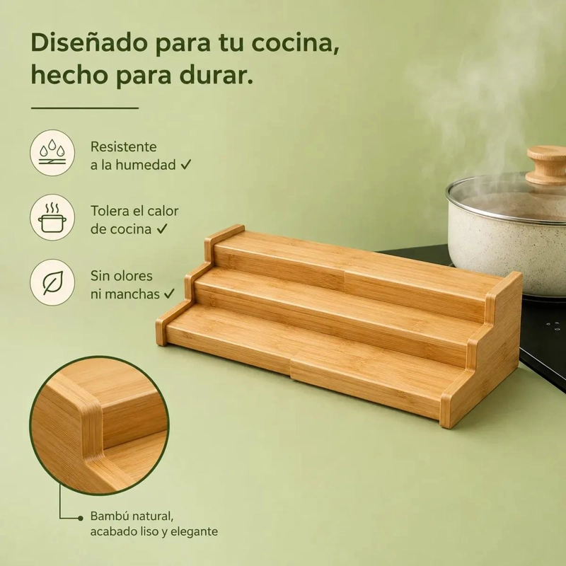 ORGANIZADOR ESCALONADO DE BAMBU PARA COCINA Y BAÑO - 5