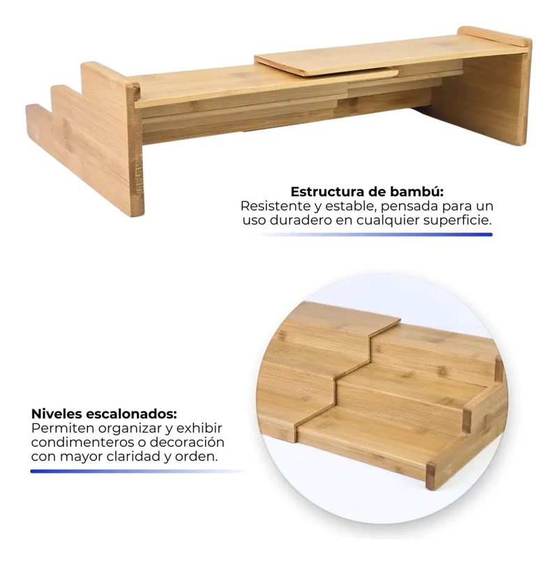 ORGANIZADOR ESCALONADO DE BAMBU PARA COCINA Y BAÑO - 6