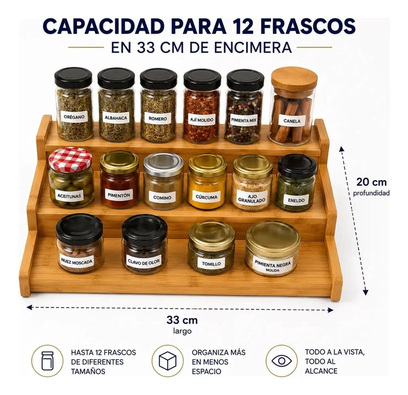 ORGANIZADOR ESCALONADO DE BAMBU PARA COCINA Y BAÑO - 7