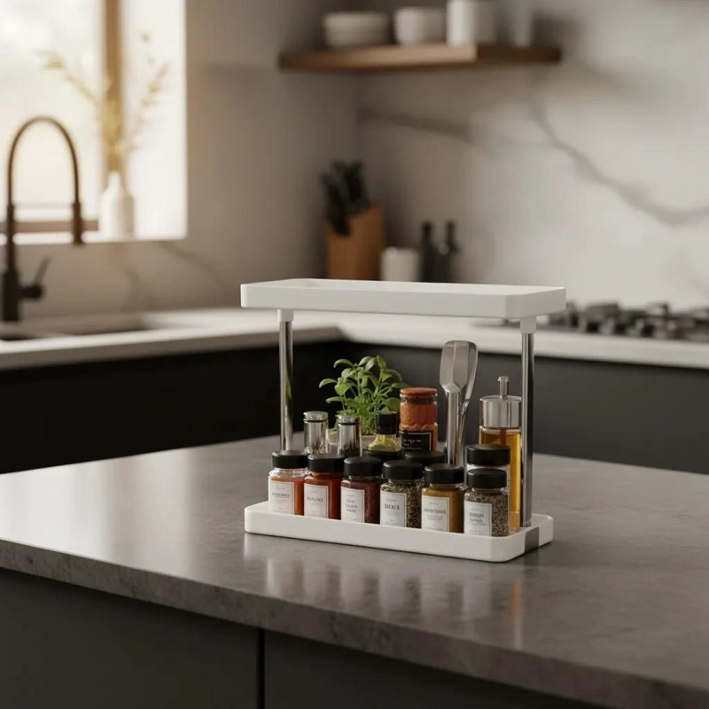 ESTANTE ORGANIZADOR DE COCINA ESPECIERO BLANCO DE DOS NIVELES - 1