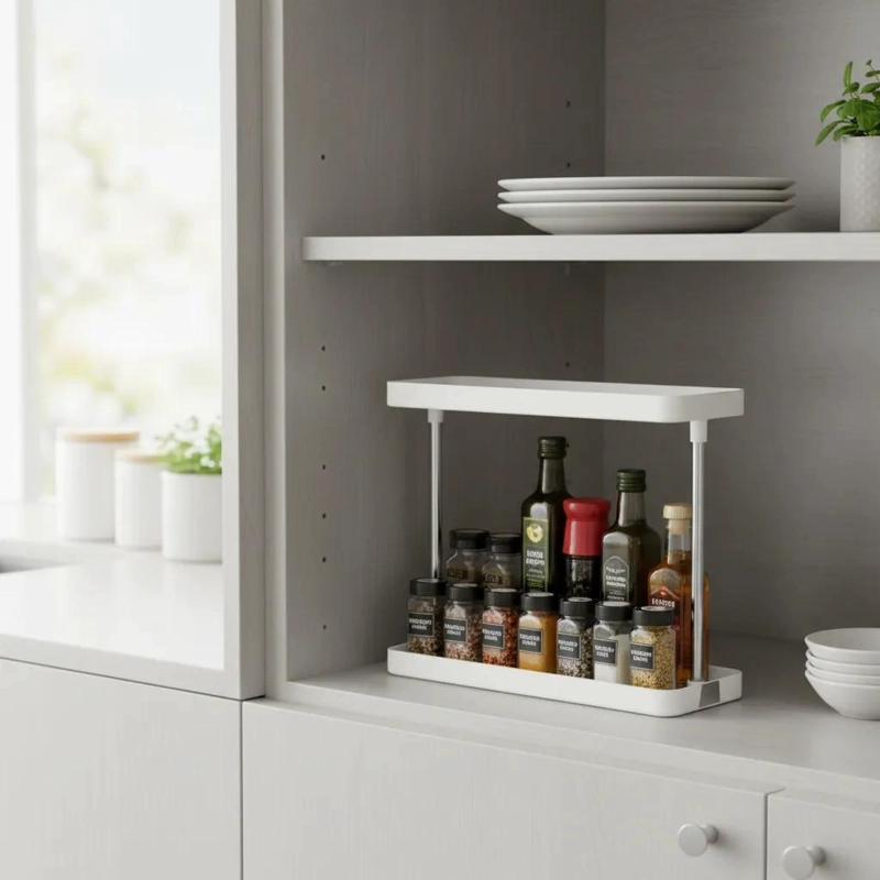ESTANTE ORGANIZADOR DE COCINA ESPECIERO BLANCO DE DOS NIVELES - 2