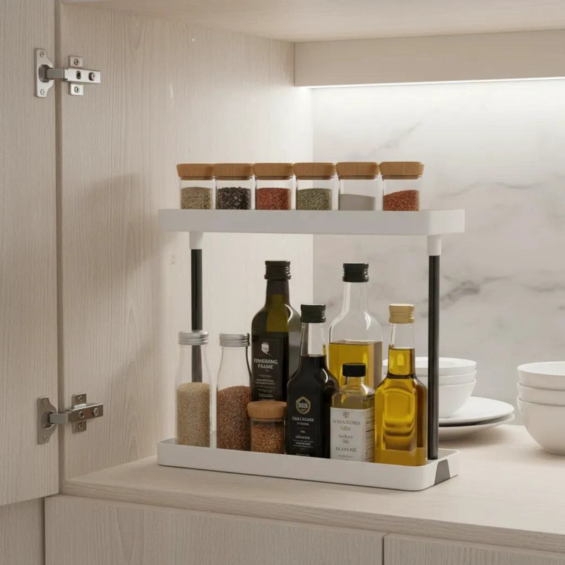 ESTANTE ORGANIZADOR DE COCINA ESPECIERO BLANCO DE DOS NIVELES - 3