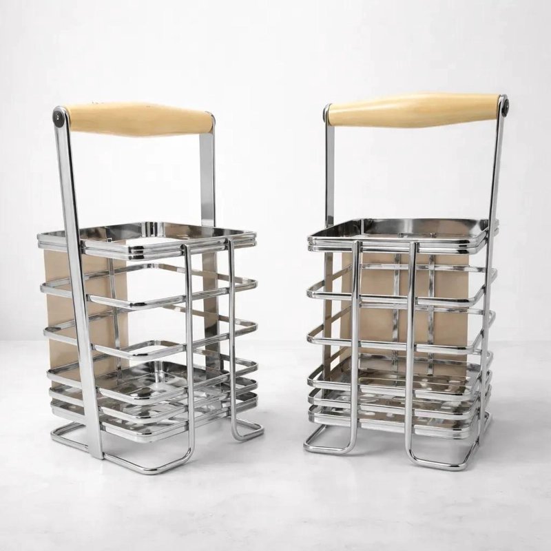 SOPORTE DE UTENSILIOS DE COCINA EN ACERO INOXIDABLE CON ASA DE MADERA - 6