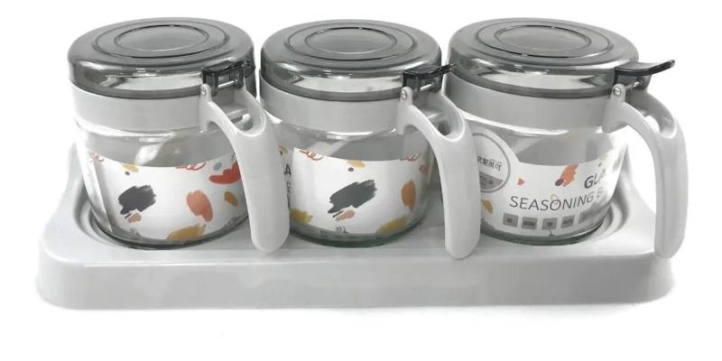 ESPECIERO DE VIDRIO CON 3 FRASCOS PARA CONDIMENTOS DE COCINA - 1
