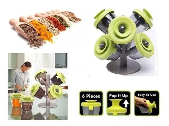 ESPECIERO ORGANIZADOR DE 6 PIEZAS CON TAPAS VERDES - 6