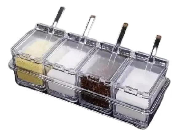 ORGANIZADOR DE ESPECIAS ACRILICO CON 4 FRASCOS Y CUCHARILLAS - 2