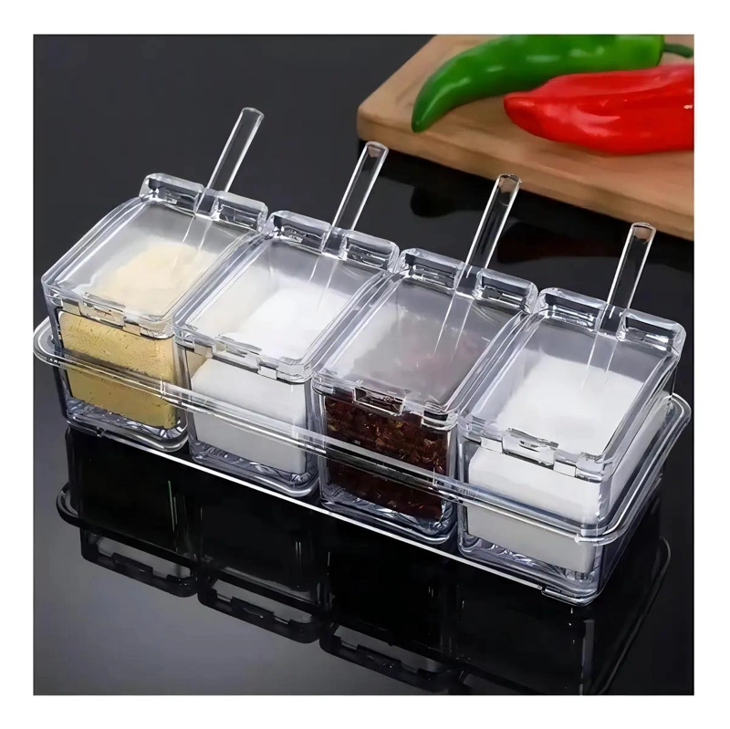 ORGANIZADOR DE ESPECIAS ACRILICO CON 4 FRASCOS Y CUCHARILLAS - 3