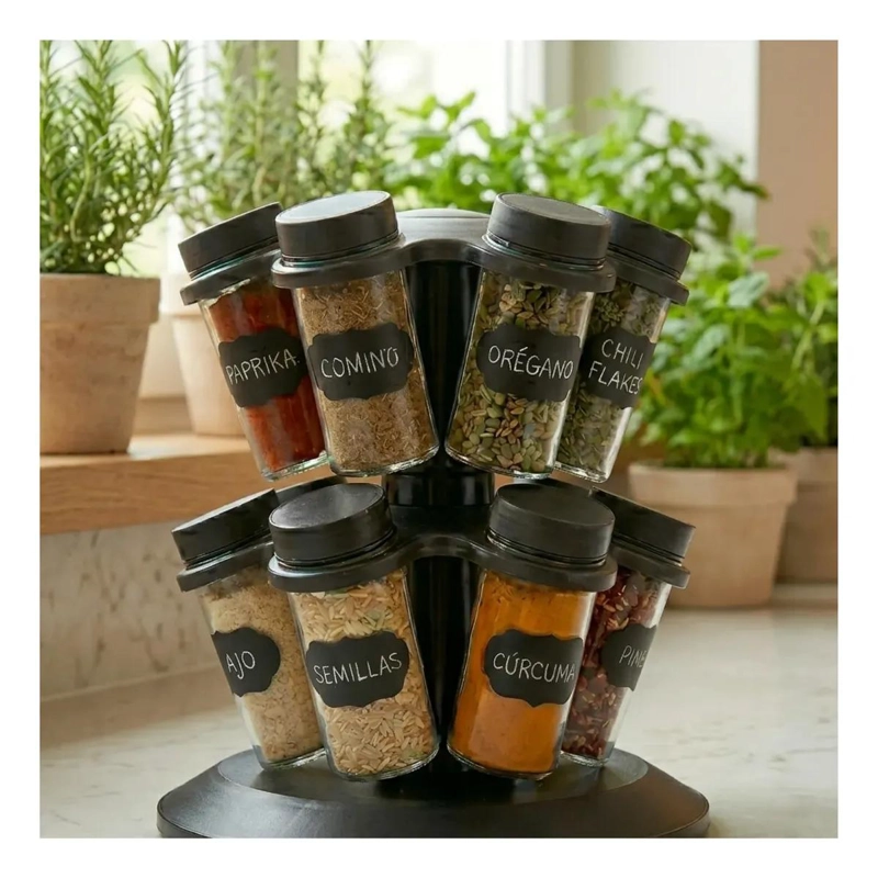 ESPECIERO GIRATORIO DE COCINA CON 12 FRASCOS DE VIDRIO - 2