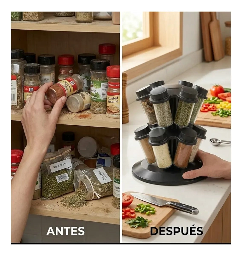 ESPECIERO GIRATORIO DE COCINA CON 12 FRASCOS DE VIDRIO - 3