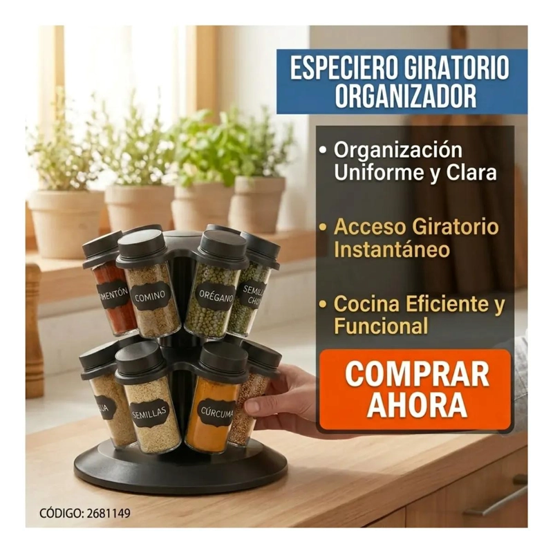 ESPECIERO GIRATORIO DE COCINA CON 12 FRASCOS DE VIDRIO - 5