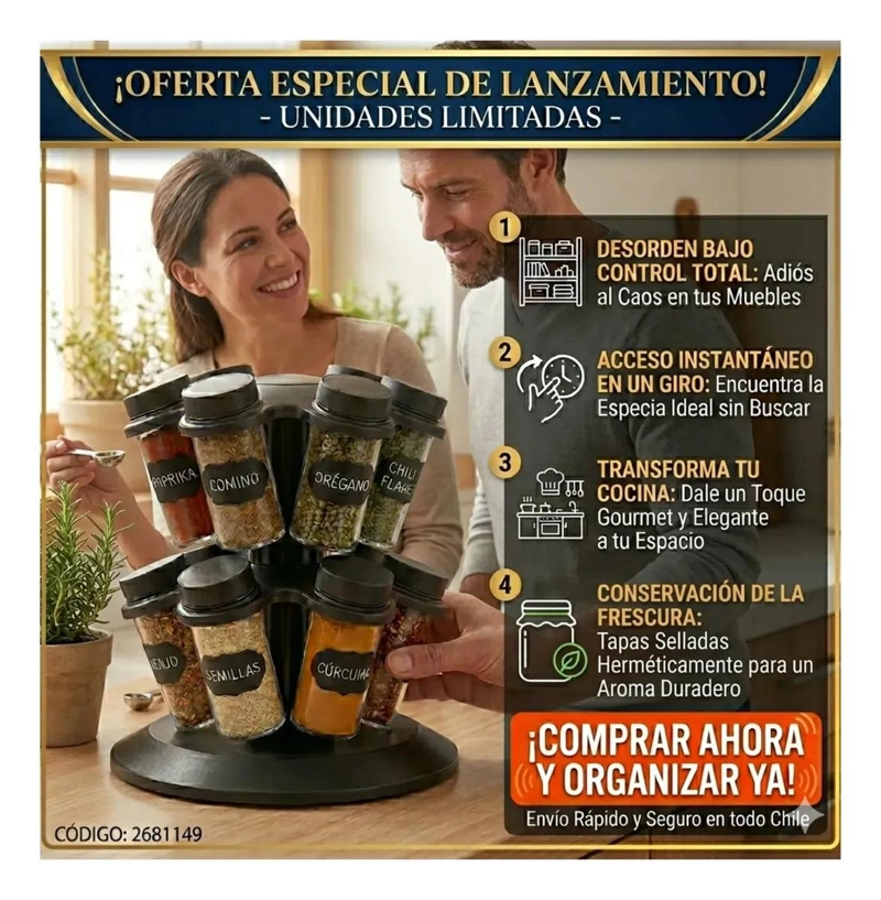 ESPECIERO GIRATORIO DE COCINA CON 12 FRASCOS DE VIDRIO - 6