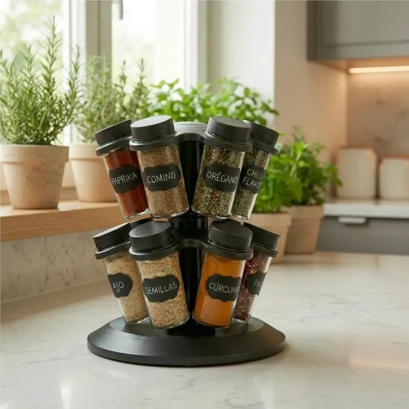 ESPECIERO GIRATORIO DE COCINA CON 12 FRASCOS DE VIDRIO - 7