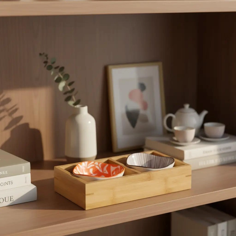 CAJA ORGANIZADORA DE MADERA PARA TE  CON 2 COMPARTIMIENTOS - 1