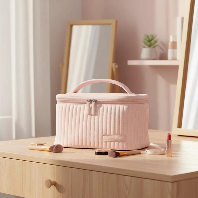 BOLSO ORGANIZADOR DE MAQUILLAJE EN COLOR ROSADO - 2
