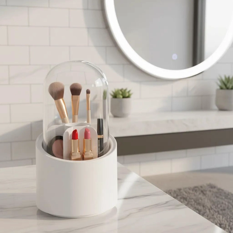 ORGANIZADOR GIRATORIO DE MAQUILLAJE CON TAPA ANTIPOLVO - 4