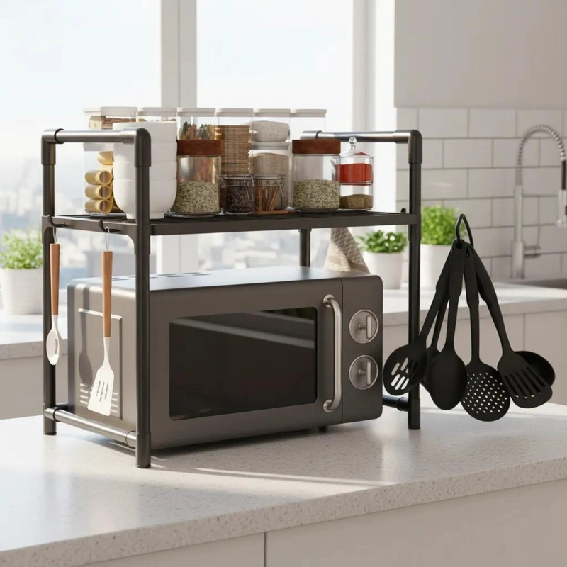 ESTANTE ORGANIZADOR DE COCINA CON UTENSILIOS NEGROS - 1