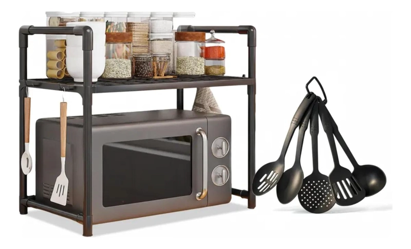 ESTANTE ORGANIZADOR DE COCINA CON UTENSILIOS NEGROS - 2