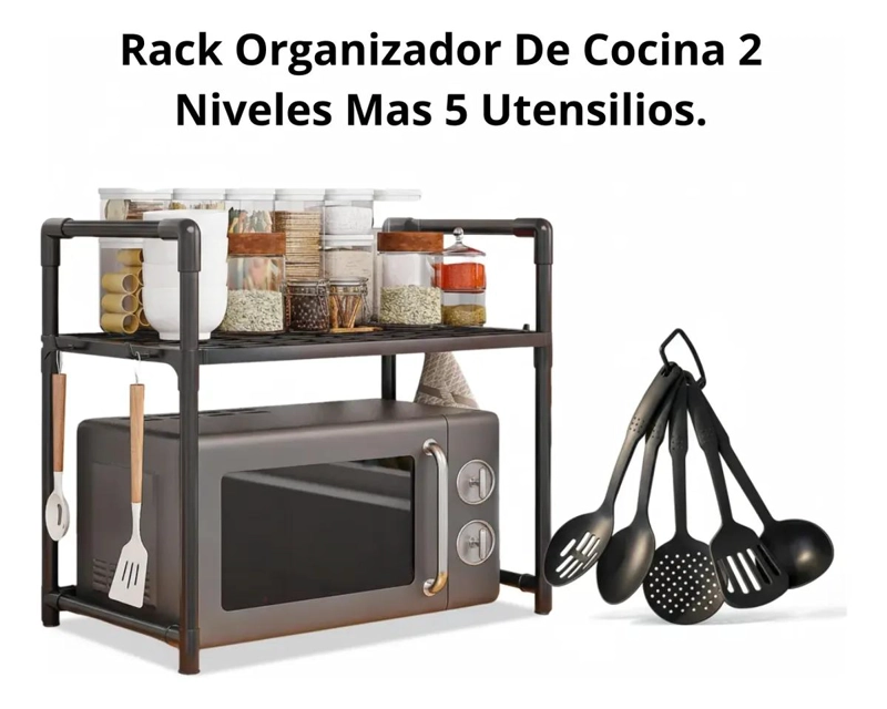 ESTANTE ORGANIZADOR DE COCINA CON UTENSILIOS NEGROS - 9