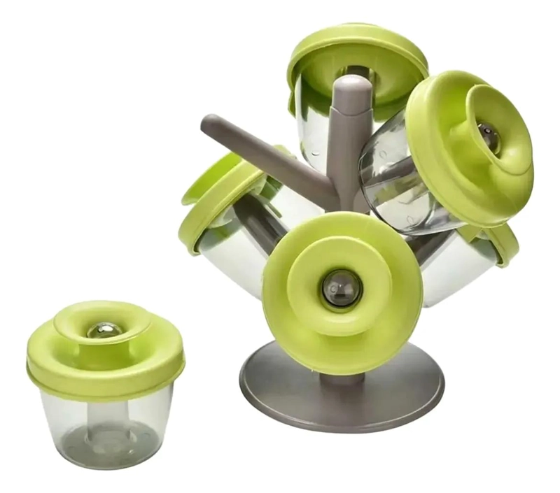 ORGANIZADOR DE ESPECIAS VERDE CON 6 FRASCOS Y TAPAS - 1