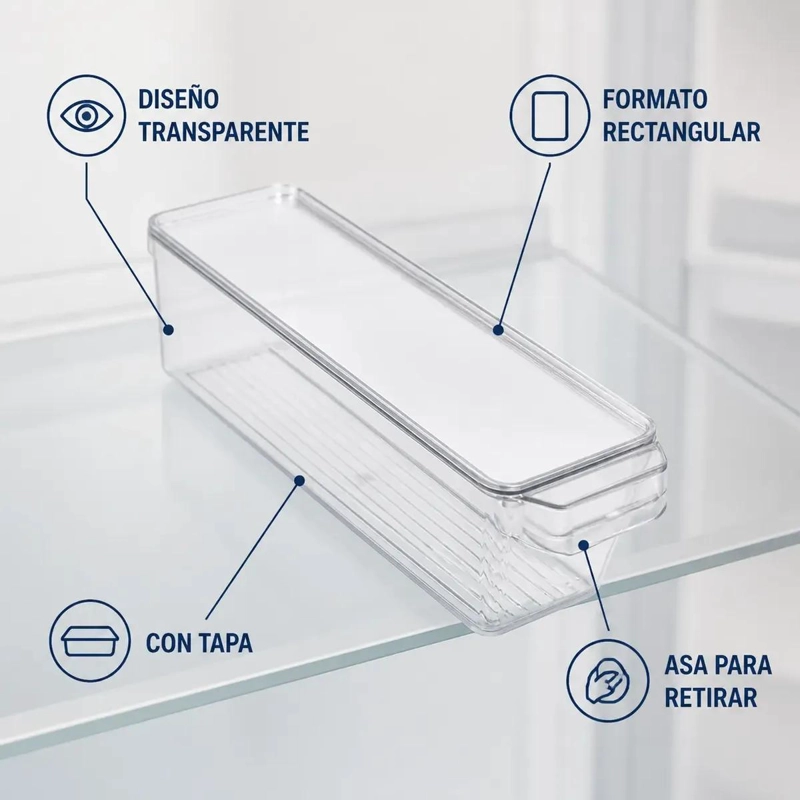 CAJA ORGANIZADORA TRANSPARENTE PARA REFRIGERADOR 28X10X9 CM - 4