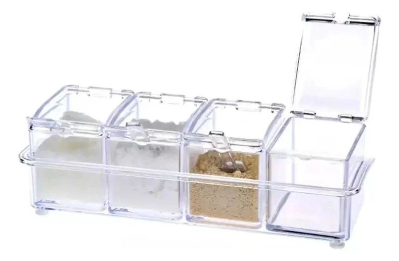 ORGANIZADOR DE ESPECIAS CON CUATRO FRASCOS Y CUCHARAS - 1