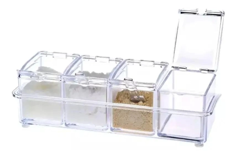 ORGANIZADOR DE ESPECIAS CON 4 FRASCOS TRANSPARENTES PARA COCINA - 1