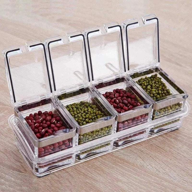 ORGANIZADOR DE ESPECIAS CON 4 FRASCOS TRANSPARENTES PARA COCINA - 2
