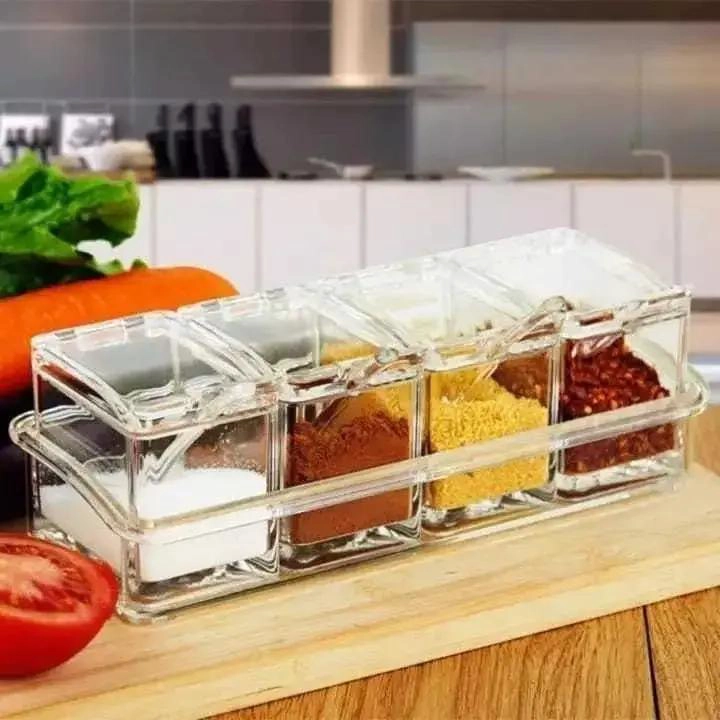ORGANIZADOR DE ESPECIAS CON 4 FRASCOS TRANSPARENTES PARA COCINA - 3
